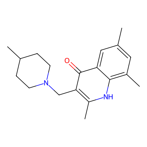 2,6,8-Trimethyl-3-[(4-methylpiperidin-1-yl)methyl]quinolin-4-ol structure