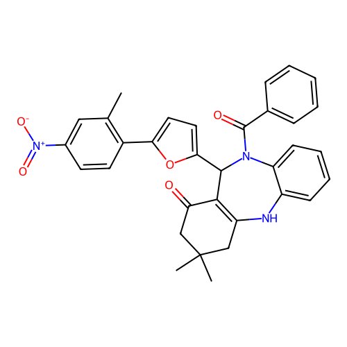 3,3-dimethyl-11-[5-(2-methyl-4-nitrophenyl)furan-2-yl]-10-(phenylcarbonyl)-2,3,4,5,10,11-hexahydro-1H-dibenzo[b,e][1,4]diazepin-1-one structure
