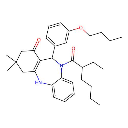 11-(3-butoxyphenyl)-10-(2-ethylhexanoyl)-3,3-dimethyl-2,3,4,5,10,11-hexahydro-1H-dibenzo[b,e][1,4]diazepin-1-one structure