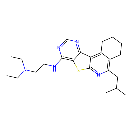 N,N-diethyl-N'-[5-(2-methylpropyl)-1,2,3,4-tetrahydropyrimido[4',5':4,5]thieno[2,3-c]isoquinolin-8-yl]ethane-1,2-diamine structure