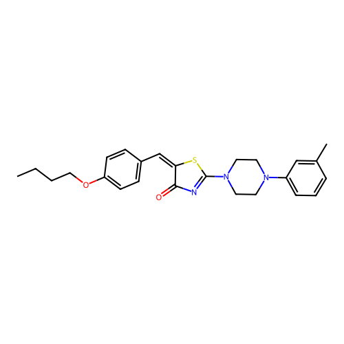 (5E)-5-(4-butoxybenzylidene)-2-[4-(3-methylphenyl)piperazin-1-yl]-1,3-thiazol-4(5H)-one structure