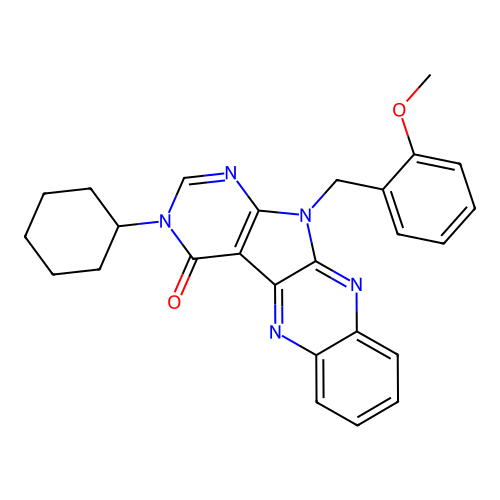 3-cyclohexyl-11-(2-methoxybenzyl)-3,11-dihydro-4H-pyrimido[5',4':4,5]pyrrolo[2,3-b]quinoxalin-4-one structure