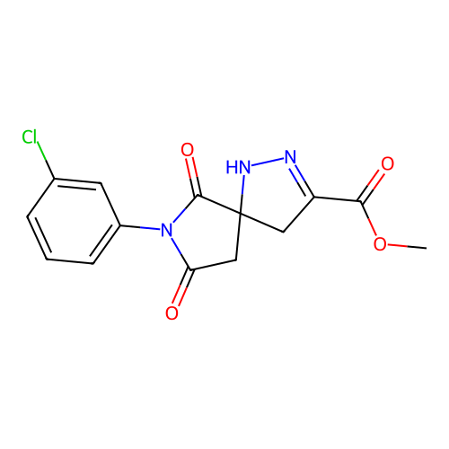 methyl 7-(3-chlorophenyl)-6,8-dioxo-1,2,7-triazaspiro[4.4]non-2-ene-3-carboxylate structure