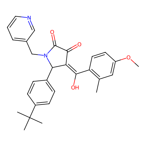 (4E)-5-(4-tert-butylphenyl)-4-[hydroxy-(4-methoxy-2-methylphenyl)methylidene]-1-(pyridin-3-ylmethyl)pyrrolidine-2,3-dione structure