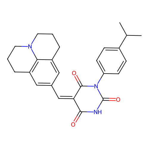 (5Z)-1-[4-(propan-2-yl)phenyl]-5-(2,3,6,7-tetrahydro-1H,5H-pyrido[3,2,1-ij]quinolin-9-ylmethylidene)pyrimidine-2,4,6(1H,3H,5H)-trione structure