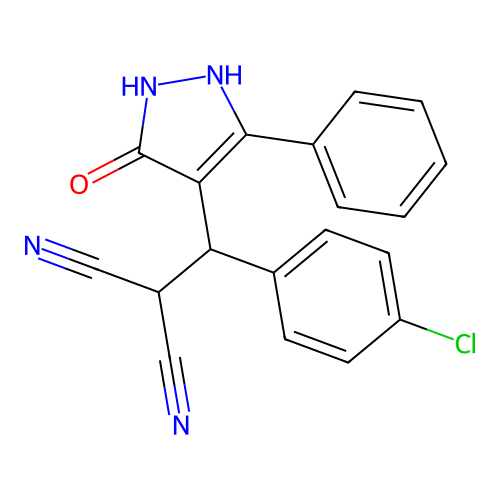 [(4-chlorophenyl)(3-hydroxy-5-phenyl-1H-pyrazol-4-yl)methyl]propanedinitrile structure