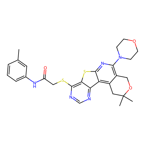 2-((2,2-dimethyl-5-morpholino-2,4-dihydro-1H-pyrano[4'',3'':4',5']pyrido[3',2':4,5]thieno[3,2-d]pyrimidin-8-yl)thio)-N-(m-tolyl)acetamide structure