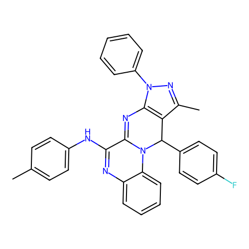 11-(4-fluorophenyl)-10-methyl-8-phenyl-N-(p-tolyl)-8,11-dihydropyrazolo[3',4':4,5]pyrimido[1,2-a]quinoxalin-6-amine structure