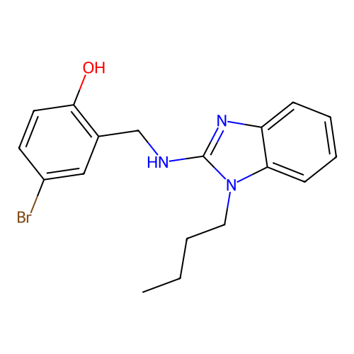 4-bromo-2-{[(1-butyl-1H-benzimidazol-2-yl)amino]methyl}phenol structure