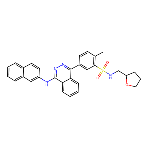 2-methyl-5-(4-(naphthalen-2-ylamino)phthalazin-1-yl)-N-((tetrahydrofuran-2-yl)methyl)benzenesulfonamide structure