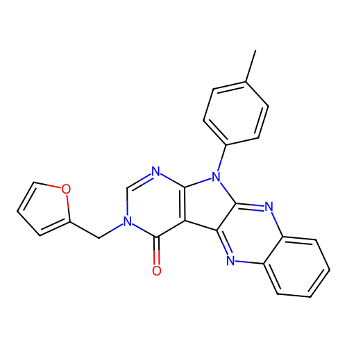 3-(furan-2-ylmethyl)-11-(4-methylphenyl)-3,11-dihydro-4H-pyrimido[5',4':4,5]pyrrolo[2,3-b]quinoxalin-4-one structure