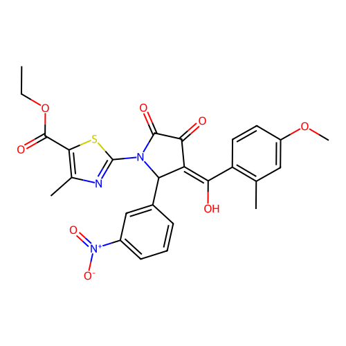 ethyl 2-{3-hydroxy-4-[(4-methoxy-2-methylphenyl)carbonyl]-5-(3-nitrophenyl)-2-oxo-2,5-dihydro-1H-pyrrol-1-yl}-4-methyl-1,3-thiazole-5-carboxylate structure