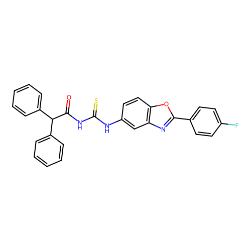 N-{[2-(4-fluorophenyl)-1,3-benzoxazol-5-yl]carbamothioyl}-2,2-diphenylacetamide structure