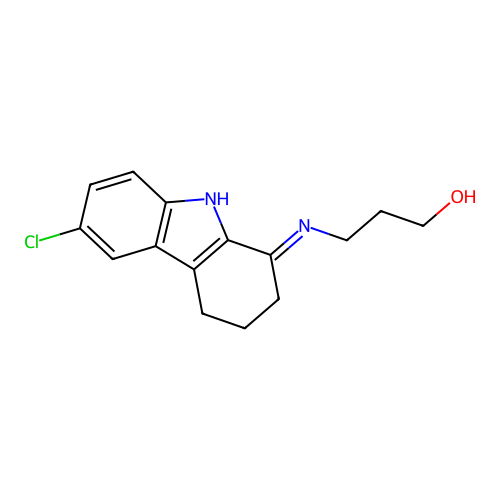 3-{[(1E)-6-chloro-2,3,4,9-tetrahydro-1H-carbazol-1-ylidene]amino}propan-1-ol structure