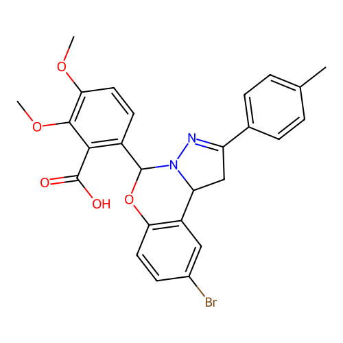6-(9-bromo-2-(p-tolyl)-5,10b-dihydro-1H-benzo[e]pyrazolo[1,5-c][1,3]oxazin-5-yl)-2,3-dimethoxybenzoic acid structure