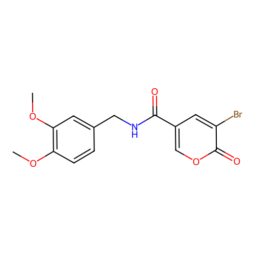 3-bromo-N-(3,4-dimethoxybenzyl)-2-oxo-2H-pyran-5-carboxamide structure