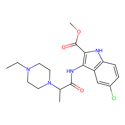 methyl 5-chloro-3-(2-(4-ethylpiperazin-1-yl)propanamido)-1H-indole-2-carboxylate structure