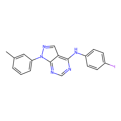 N-(4-iodophenyl)-1-(3-methylphenyl)-1H-pyrazolo[3,4-d]pyrimidin-4-amine structure
