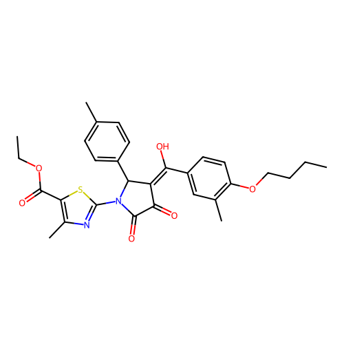 ethyl 2-(3-(4-butoxy-3-methylbenzoyl)-4-hydroxy-5-oxo-2-(p-tolyl)-2,5-dihydro-1H-pyrrol-1-yl)-4-methylthiazole-5-carboxylate structure