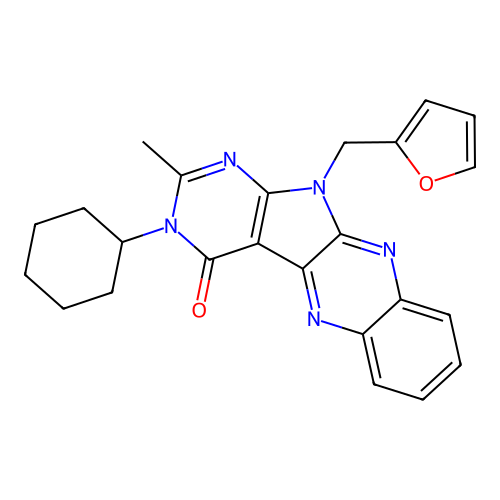 3-cyclohexyl-11-(furan-2-ylmethyl)-2-methyl-3,11-dihydro-4H-pyrimido[5',4':4,5]pyrrolo[2,3-b]quinoxalin-4-one structure