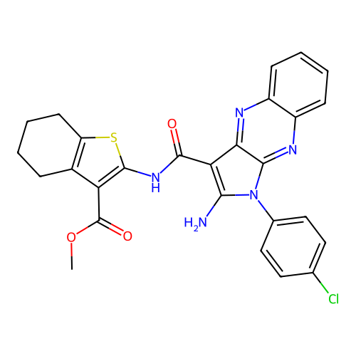 methyl 2-({[2-amino-1-(4-chlorophenyl)-1H-pyrrolo[2,3-b]quinoxalin-3-yl]carbonyl}amino)-4,5,6,7-tetrahydro-1-benzothiophene-3-carboxylate structure