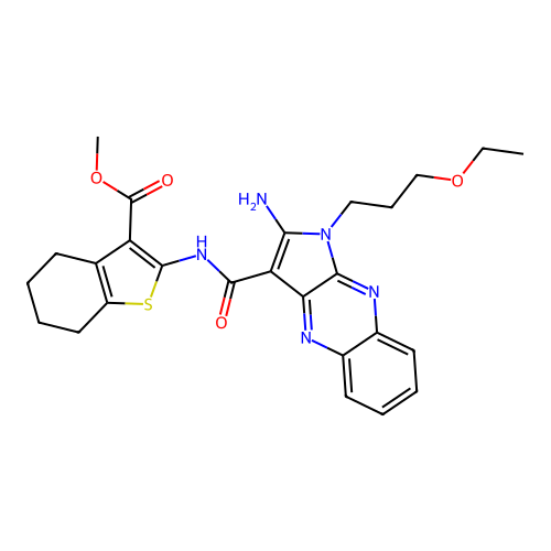 2-{[2-Amino-1-(3-ethoxy-propyl)-1H-pyrrolo[2,3-b]quinoxaline-3-carbonyl]-amino}-4,5,6,7-tetrahydro-be nzo[b]thiophene-3-carboxylic acid methyl ester structure