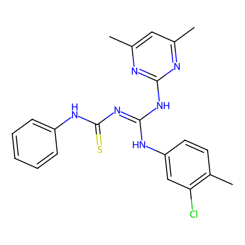 3-[(E)-[(3-CHLORO-4-METHYLPHENYL)AMINO][(4,6-DIMETHYLPYRIMIDIN-2-YL)AMINO]METHYLIDENE]-1-PHENYLTHIOUREA structure