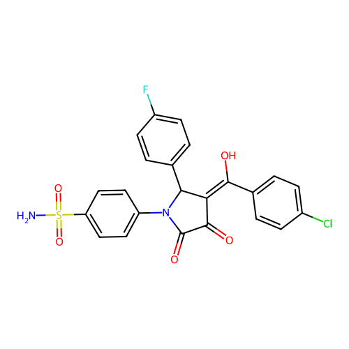 4-[(3E)-3-[(4-chlorophenyl)(hydroxy)methylidene]-2-(4-fluorophenyl)-4,5-dioxopyrrolidin-1-yl]benzenesulfonamide structure