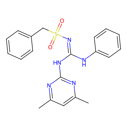 2-benzylsulfonyl-1-(4,6-dimethylpyrimidin-2-yl)-3-phenylguanidine structure