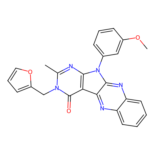 3-(furan-2-ylmethyl)-11-(3-methoxyphenyl)-2-methyl-3,11-dihydro-4H-pyrimido[5',4':4,5]pyrrolo[2,3-b]quinoxalin-4-one structure