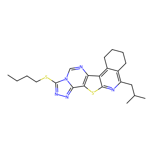 3-(Butylsulfanyl)-11-(2-methylpropyl)-7,8,9,10-tetrahydro[1,2,4]triazolo[4'',3'':1',6']pyrimido-[4',5':4,5]thieno[2,3-c]isoquinoline structure