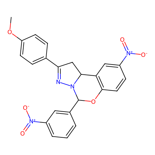2-(4-methoxyphenyl)-9-nitro-5-(3-nitrophenyl)-1,10b-dihydropyrazolo[1,5-c][1,3]benzoxazine structure