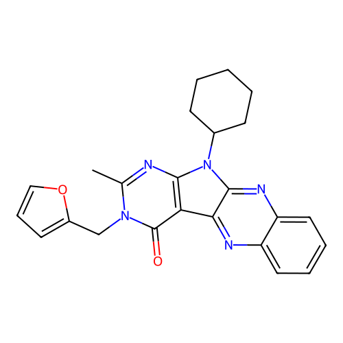 11-cyclohexyl-3-(furan-2-ylmethyl)-2-methyl-3,11-dihydro-4H-pyrimido[5',4':4,5]pyrrolo[2,3-b]quinoxalin-4-one structure