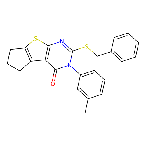 2-(benzylsulfanyl)-3-(3-methylphenyl)-3,5,6,7-tetrahydro-4H-cyclopenta[4,5]thieno[2,3-d]pyrimidin-4-one structure