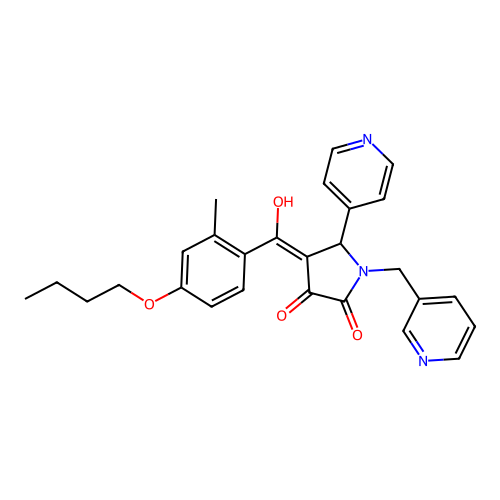 (4E)-4-[(4-butoxy-2-methylphenyl)-hydroxymethylidene]-5-pyridin-4-yl-1-(pyridin-3-ylmethyl)pyrrolidine-2,3-dione structure