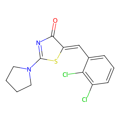 (5Z)-5-(2,3-dichlorobenzylidene)-2-(pyrrolidin-1-yl)-1,3-thiazol-4(5H)-one structure
