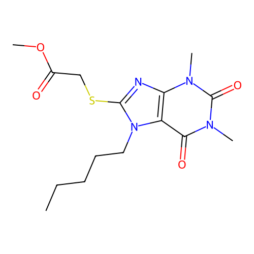 methyl 2-(1,3-dimethyl-2,6-dioxo-7-pentylpurin-8-yl)sulfanylacetate structure
