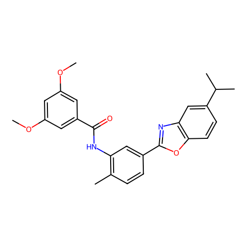 3,5-dimethoxy-N-[2-methyl-5-(5-propan-2-yl-1,3-benzoxazol-2-yl)phenyl]benzamide structure