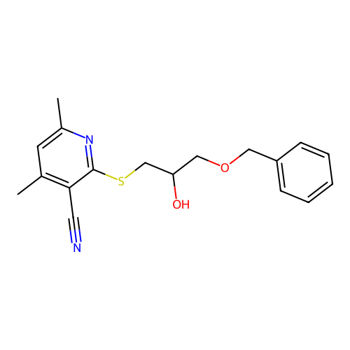 2-(2-Hydroxy-3-phenylmethoxypropyl)sulfanyl-4,6-dimethylpyridine-3-carbonitrile structure