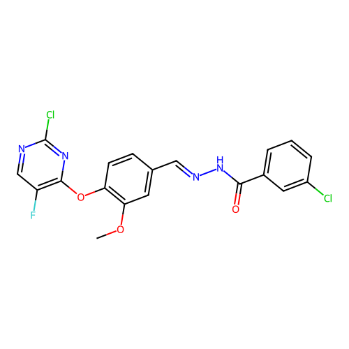 (E)-3-chloro-N'-(4-((2-chloro-5-fluoropyrimidin-4-yl)oxy)-3-methoxybenzylidene)benzohydrazide structure