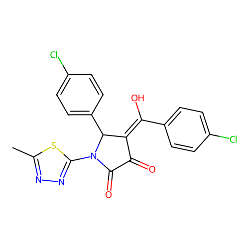 (4E)-5-(4-chlorophenyl)-4-[(4-chlorophenyl)(hydroxy)methylidene]-1-(5-methyl-1,3,4-thiadiazol-2-yl)pyrrolidine-2,3-dione structure