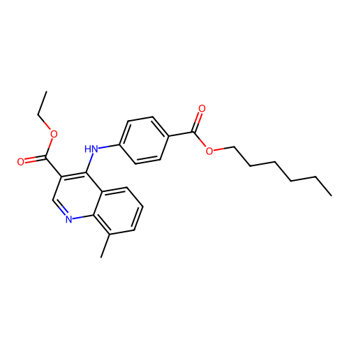 Ethyl 4-{[4-(hexyloxycarbonyl)phenyl]amino}-8-methylquinoline-3-carboxylate structure