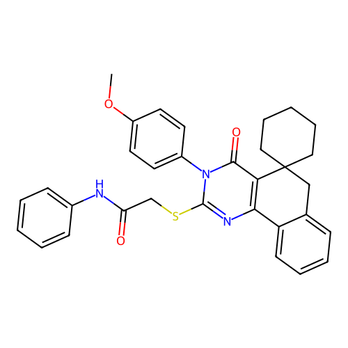 2-((3-(4-methoxyphenyl)-4-oxo-4,6-dihydro-3H-spiro[benzo[h]quinazoline-5,1'-cyclohexan]-2-yl)thio)-N-phenylacetamide structure