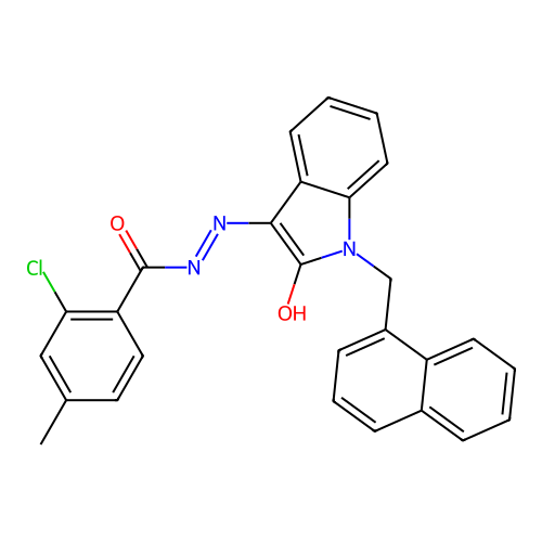 (E)-2-chloro-4-methyl-N'-(1-(naphthalen-1-ylmethyl)-2-oxoindolin-3-ylidene)benzohydrazide structure