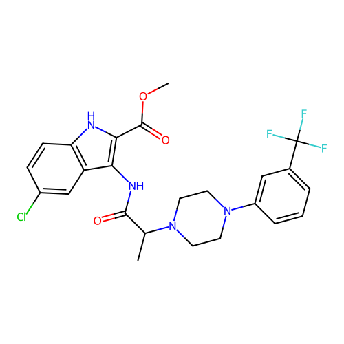 methyl 5-chloro-3-(2-(4-(3-(trifluoromethyl)phenyl)piperazin-1-yl)propanamido)-1H-indole-2-carboxylate structure
