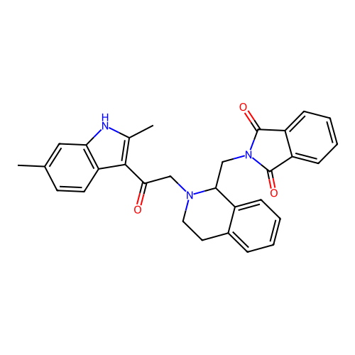 2-((2-(2-(2,6-dimethyl-1H-indol-3-yl)-2-oxoethyl)-1,2,3,4-tetrahydroisoquinolin-1-yl)methyl)isoindoline-1,3-dione structure