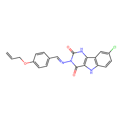 (E)-3-((4-(allyloxy)benzylidene)amino)-8-chloro-1H-pyrimido[5,4-b]indole-2,4(3H,5H)-dione structure
