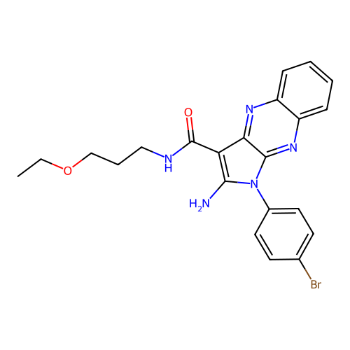 2-amino-1-(4-bromophenyl)-N-(3-ethoxypropyl)-1H-pyrrolo[2,3-b]quinoxaline-3-carboxamide structure