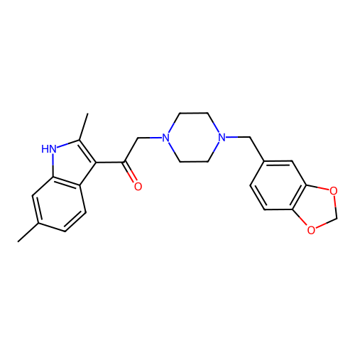 2-[4-(1,3-benzodioxol-5-ylmethyl)piperazin-1-yl]-1-(2,6-dimethyl-1H-indol-3-yl)ethanone structure