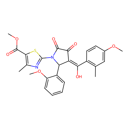 methyl 2-{3-hydroxy-4-[(4-methoxy-2-methylphenyl)carbonyl]-5-(2-methoxyphenyl)-2-oxo-2,5-dihydro-1H-pyrrol-1-yl}-4-methyl-1,3-thiazole-5-carboxylate structure